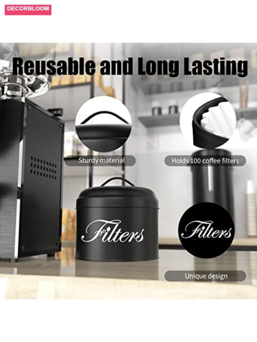Coffee Filter Holder with Lid, Metal Basket Storage for Counter Bar